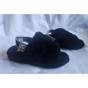 Ugg Black Fluffy Slides Womens Size 6